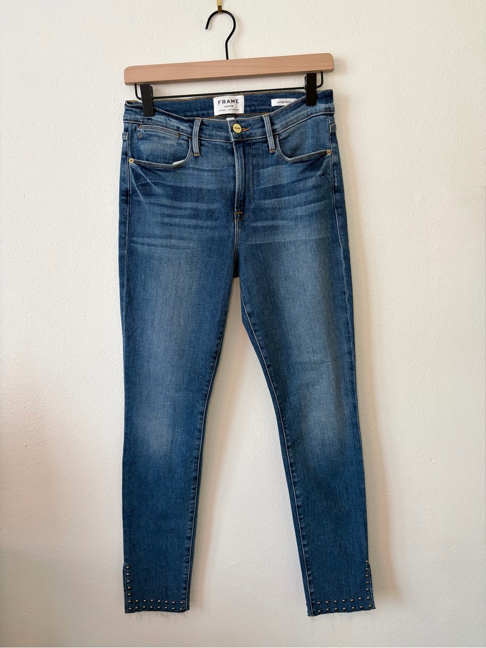 Frame Le High Skinny Studded Raw Hem Jeans Size 29